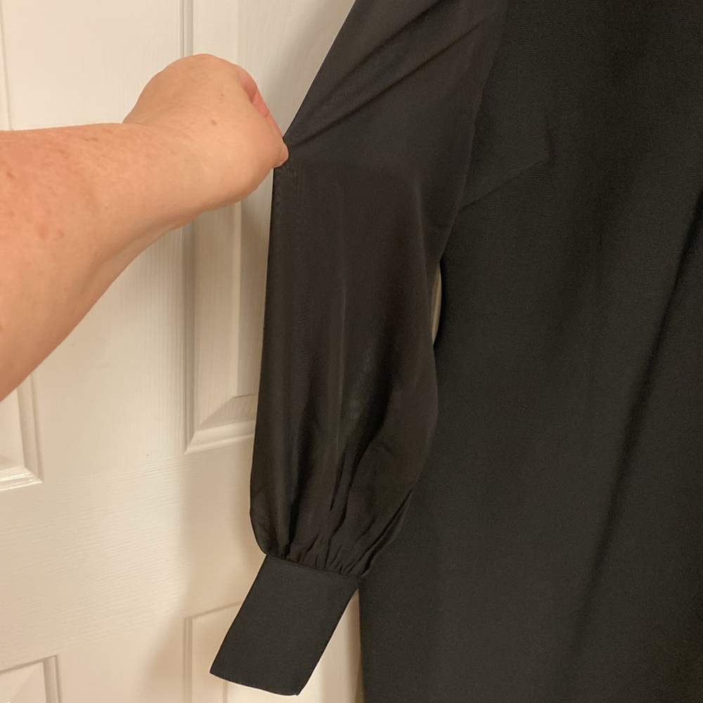 Karen Millen Black Sheath Dress with Notched Collar and Bishop Sleeves - Picture 10 of 15